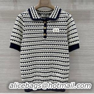 Top Grade Miu Miu Wool Knit Striped Polo Top 15069 Black/White 2025