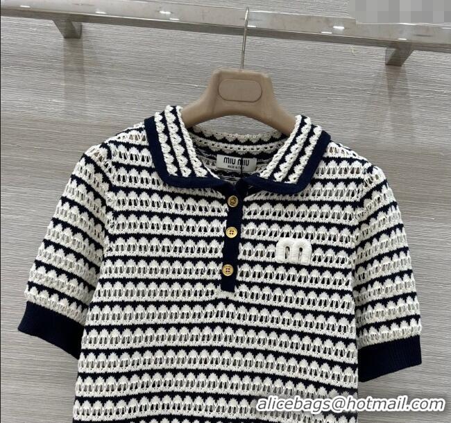 Top Grade Miu Miu Wool Knit Striped Polo Top 15069 Black/White 2025