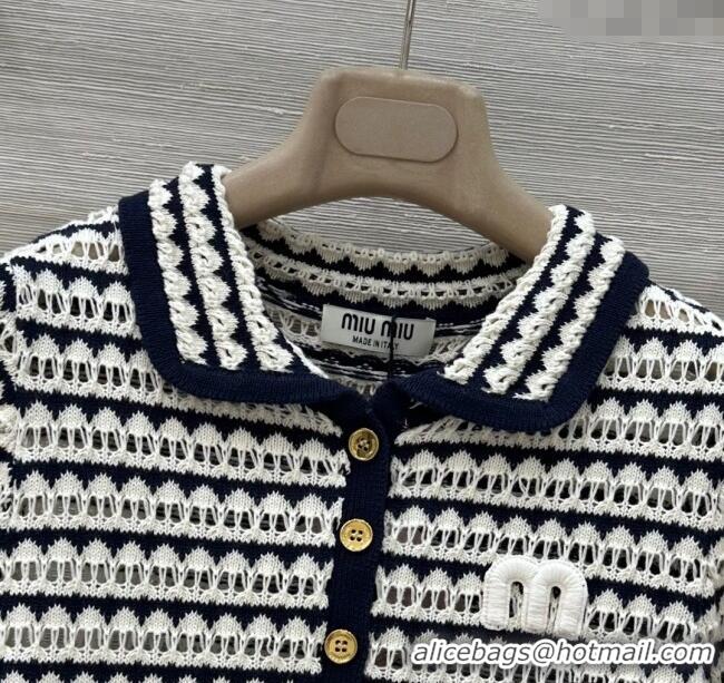 Top Grade Miu Miu Wool Knit Striped Polo Top 15069 Black/White 2025