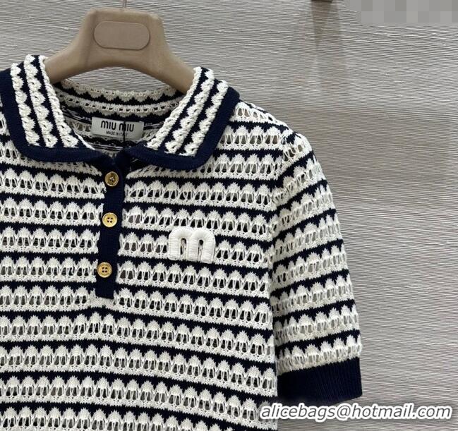 Top Grade Miu Miu Wool Knit Striped Polo Top 15069 Black/White 2025