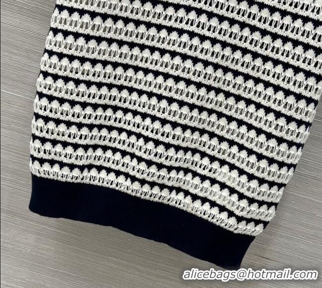 Top Grade Miu Miu Wool Knit Striped Polo Top 15069 Black/White 2025