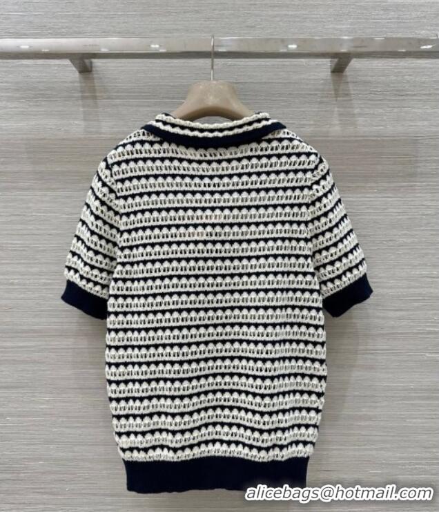 Top Grade Miu Miu Wool Knit Striped Polo Top 15069 Black/White 2025