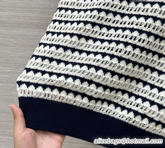 Top Grade Miu Miu Wool Knit Striped Polo Top 15069 Black/White 2025