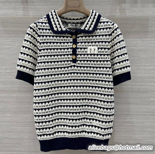 Top Grade Miu Miu Wool Knit Striped Polo Top 15069 Black/White 2025