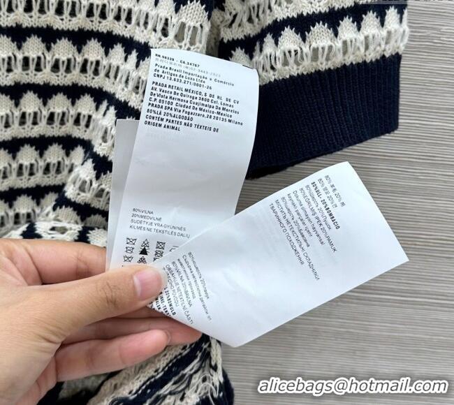 Top Grade Miu Miu Wool Knit Striped Polo Top 15069 Black/White 2025