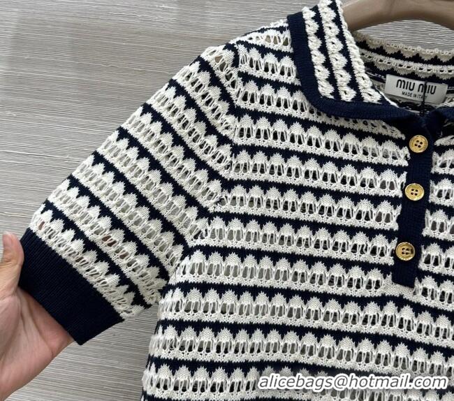 Top Grade Miu Miu Wool Knit Striped Polo Top 15069 Black/White 2025