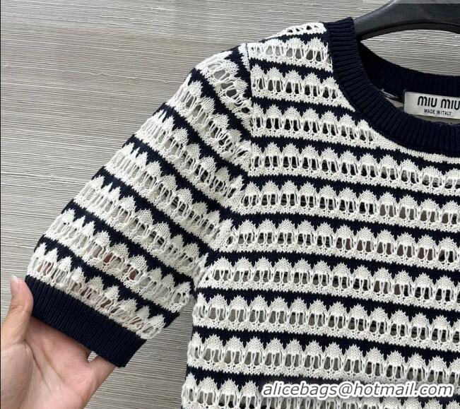 Modern Classic Miu Miu Wool Knit Striped Top 0515 Black/White 2025