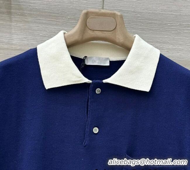 Top Grade Dior Cotton Polo Shirt 5065 Navy Blue 2025 (For Women and Men)
