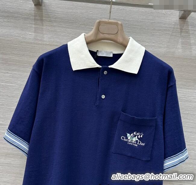 Top Grade Dior Cotton Polo Shirt 5065 Navy Blue 2025 (For Women and Men)