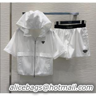 Low Cost Prada Jacket and Shorts Set 0515 White 2025