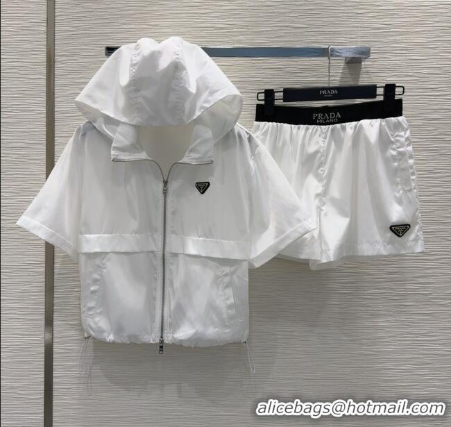 Low Cost Prada Jacket and Shorts Set 0515 White 2025