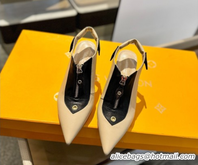 Unique Style Louis Vuitton Allure Slingback Pumps 8.5cm in Calf Leather Beige 0222001
