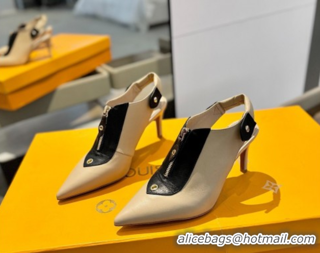 Unique Style Louis Vuitton Allure Slingback Pumps 8.5cm in Calf Leather Beige 0222001