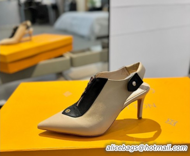 Unique Style Louis Vuitton Allure Slingback Pumps 8.5cm in Calf Leather Beige 0222001