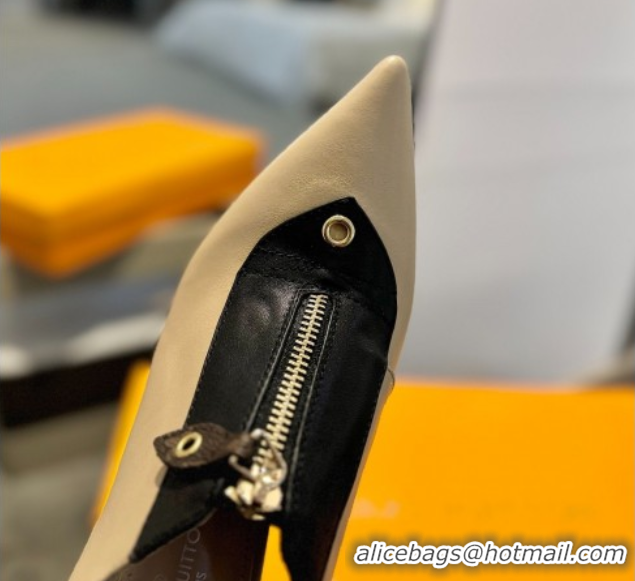 Unique Style Louis Vuitton Allure Slingback Pumps 8.5cm in Calf Leather Beige 0222001