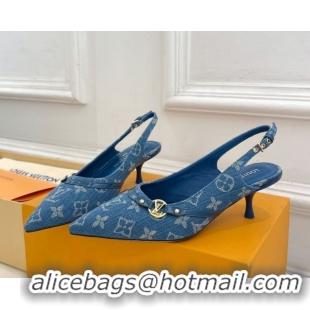 Best Product Louis Vuitton 6AM Slingback Pumps 5.5cm in Blue Monogram Denim 0222007