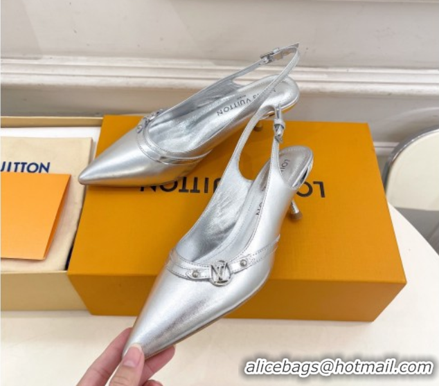 Grade Quality Louis Vuitton 6AM Slingback Pumps 5.5cm in Calfskin Silver 0222008