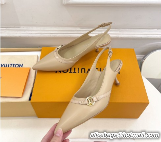Pretty Style Louis Vuitton 6AM Slingback Pumps 5.5cm in Lambskin Beige 0222009