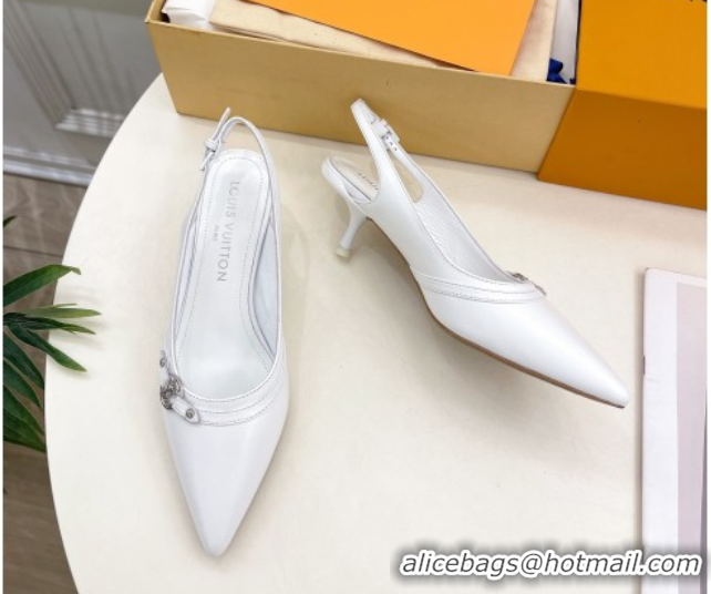 Best Grade Louis Vuitton 6AM Slingback Pumps 5.5cm in Lambskin White 0222010