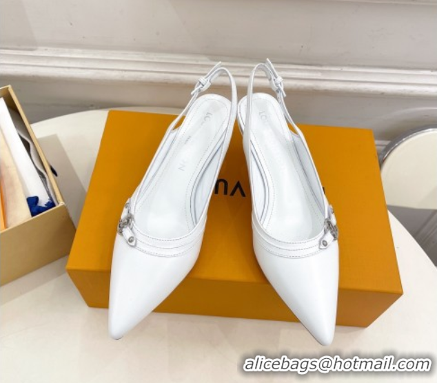 Best Grade Louis Vuitton 6AM Slingback Pumps 5.5cm in Lambskin White 0222010