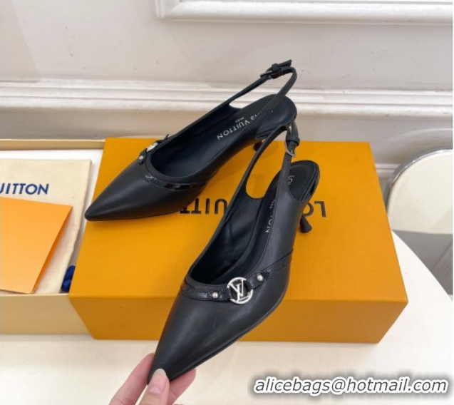 Luxurious Louis Vuitton 6AM Slingback Pumps 5.5cm in Lambskin Black 0222011