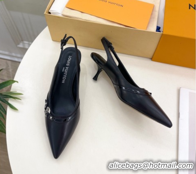 Luxurious Louis Vuitton 6AM Slingback Pumps 5.5cm in Lambskin Black 0222011