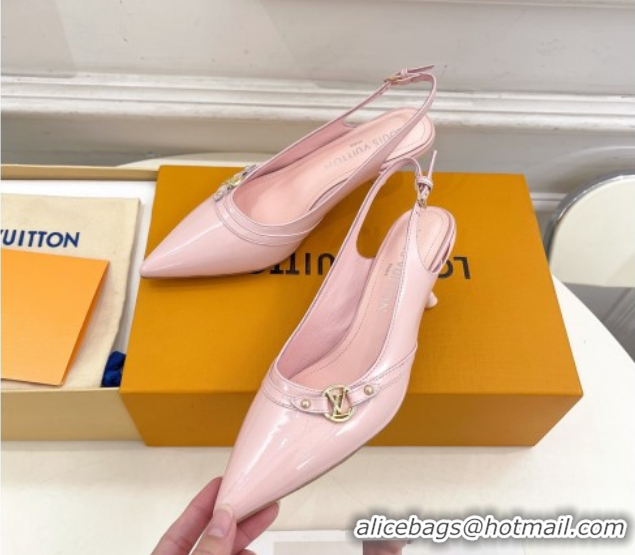 Popular Style Louis Vuitton 6AM Slingback Pumps 5.5cm in Patent Leather Light Pink 0222012