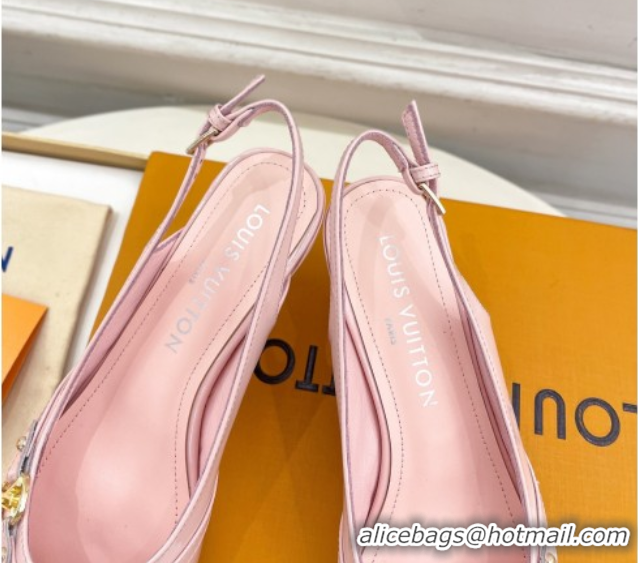 Popular Style Louis Vuitton 6AM Slingback Pumps 5.5cm in Patent Leather Light Pink 0222012