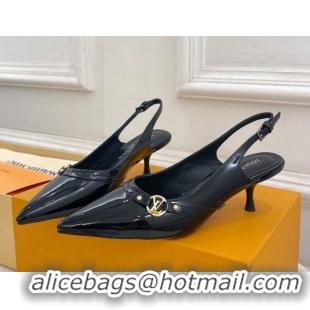 Good Quality Louis Vuitton 6AM Slingback Pumps 5.5cm in Patent Leather Black 0222013