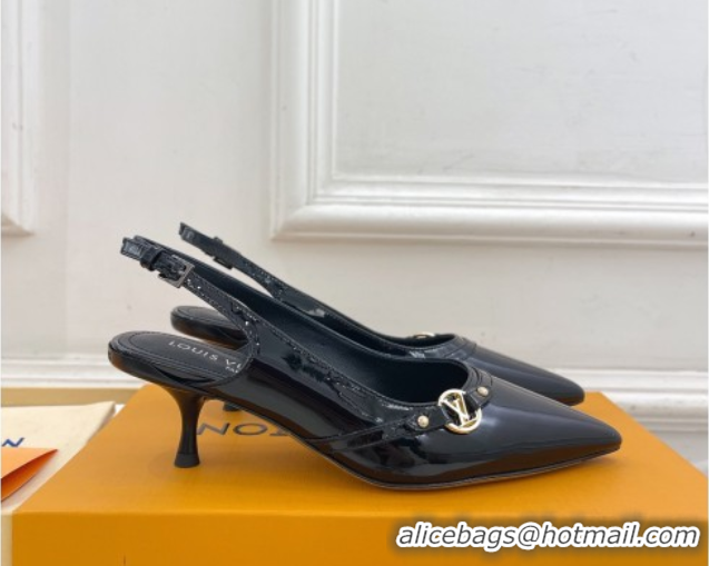 Good Quality Louis Vuitton 6AM Slingback Pumps 5.5cm in Patent Leather Black 0222013