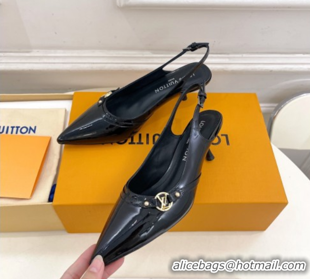 Good Quality Louis Vuitton 6AM Slingback Pumps 5.5cm in Patent Leather Black 0222013
