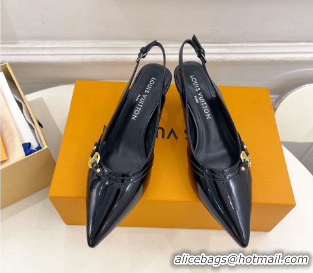 Good Quality Louis Vuitton 6AM Slingback Pumps 5.5cm in Patent Leather Black 0222013