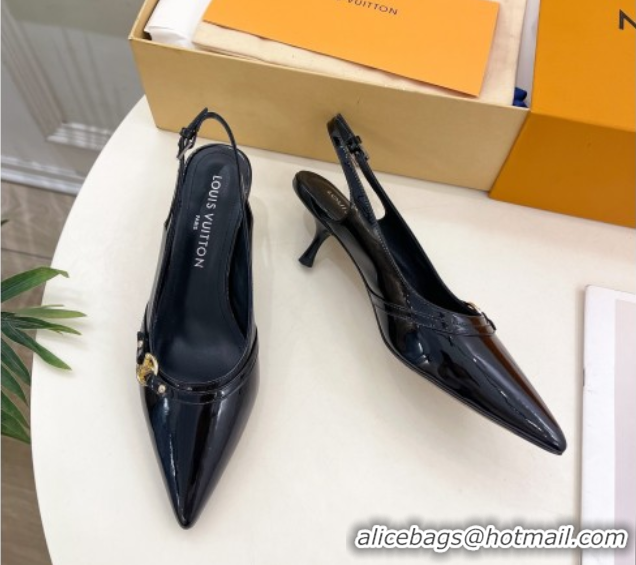 Good Quality Louis Vuitton 6AM Slingback Pumps 5.5cm in Patent Leather Black 0222013