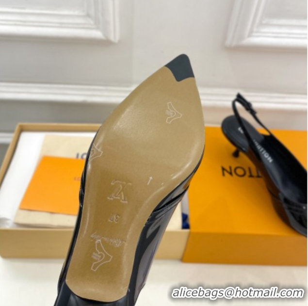 Good Quality Louis Vuitton 6AM Slingback Pumps 5.5cm in Patent Leather Black 0222013
