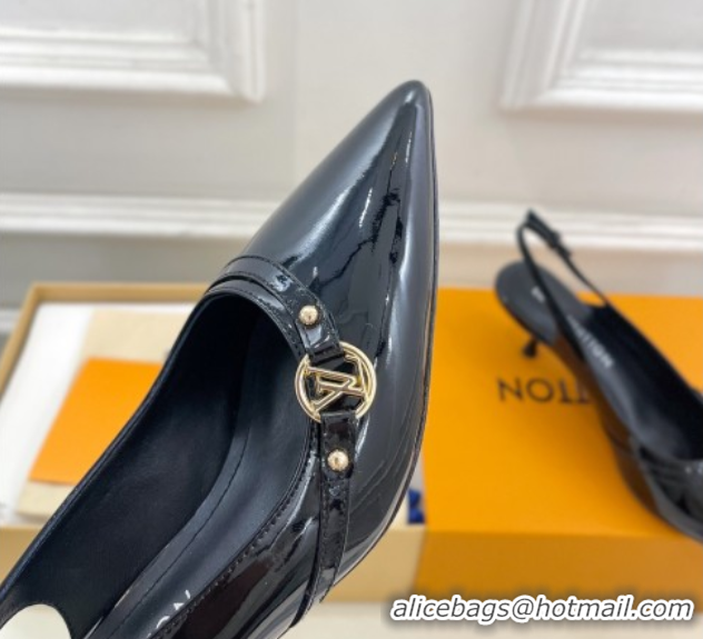 Good Quality Louis Vuitton 6AM Slingback Pumps 5.5cm in Patent Leather Black 0222013