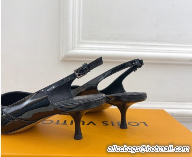 Good Quality Louis Vuitton 6AM Slingback Pumps 5.5cm in Patent Leather Black 0222013