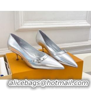 Durable Louis Vuitton 6AM Pumps 5.5cm in Silver Calfskin Leather 0222017