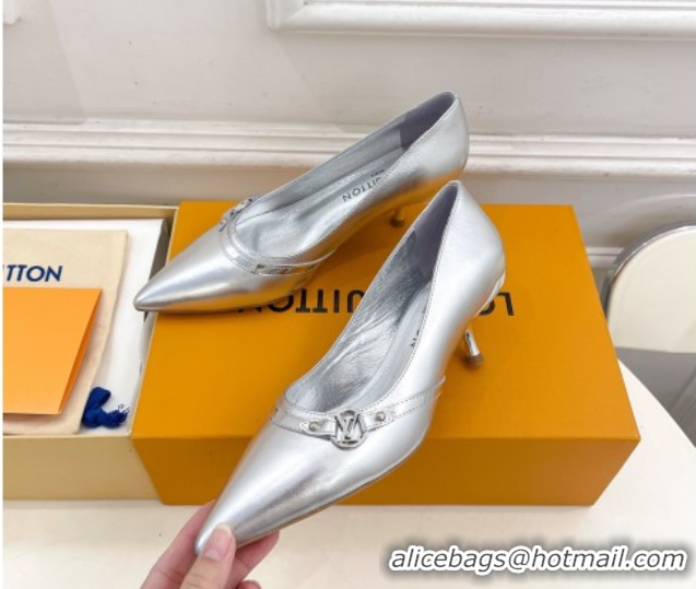 Durable Louis Vuitton 6AM Pumps 5.5cm in Silver Calfskin Leather 0222017