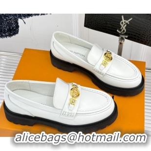 Best Price Louis Vuitton District Platform Loafers in Calfskin Leather White 0222023