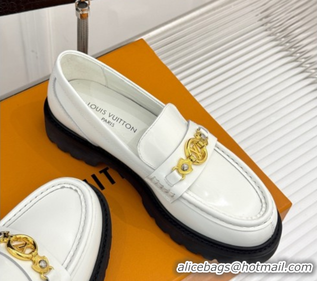 Best Price Louis Vuitton District Platform Loafers in Calfskin Leather White 0222023