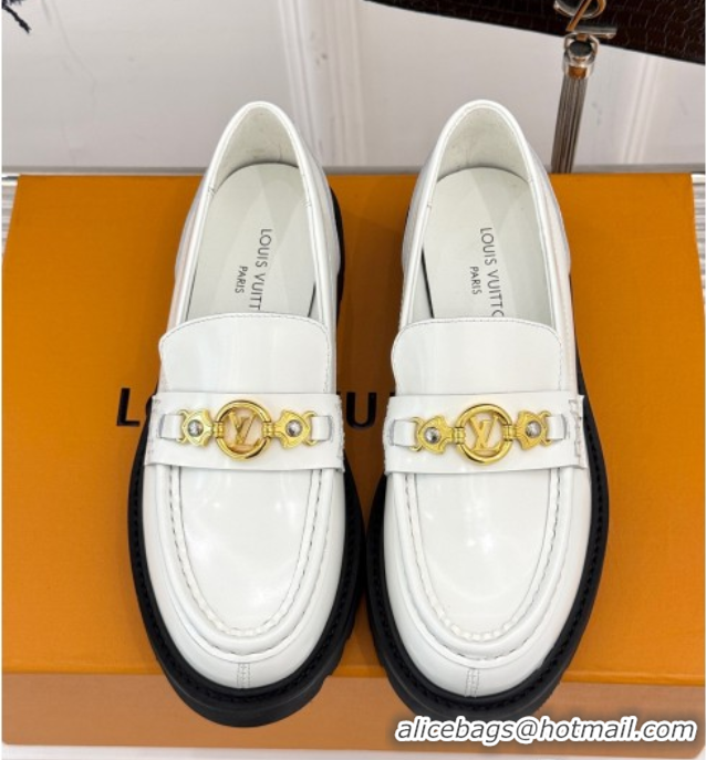 Best Price Louis Vuitton District Platform Loafers in Calfskin Leather White 0222023