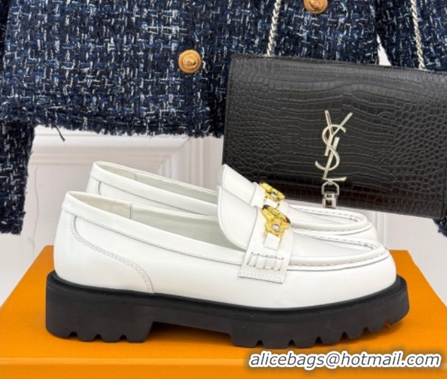 Best Price Louis Vuitton District Platform Loafers in Calfskin Leather White 0222023