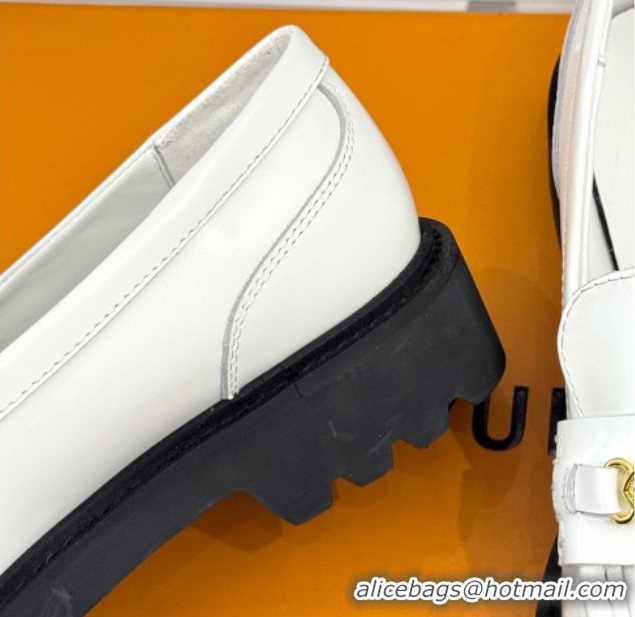 Best Price Louis Vuitton District Platform Loafers in Calfskin Leather White 0222023