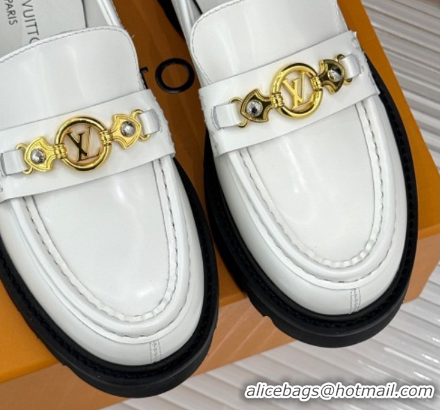 Best Price Louis Vuitton District Platform Loafers in Calfskin Leather White 0222023