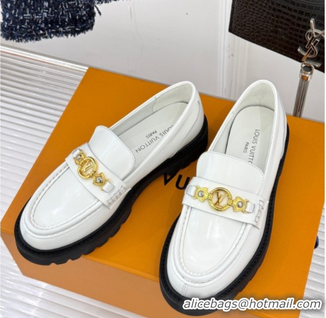 Best Price Louis Vuitton District Platform Loafers in Calfskin Leather White 0222023