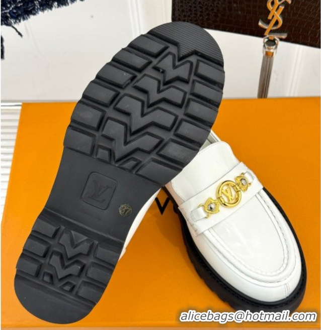 Best Price Louis Vuitton District Platform Loafers in Calfskin Leather White 0222023