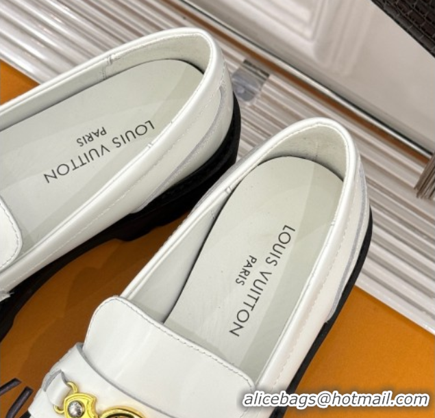 Best Price Louis Vuitton District Platform Loafers in Calfskin Leather White 0222023