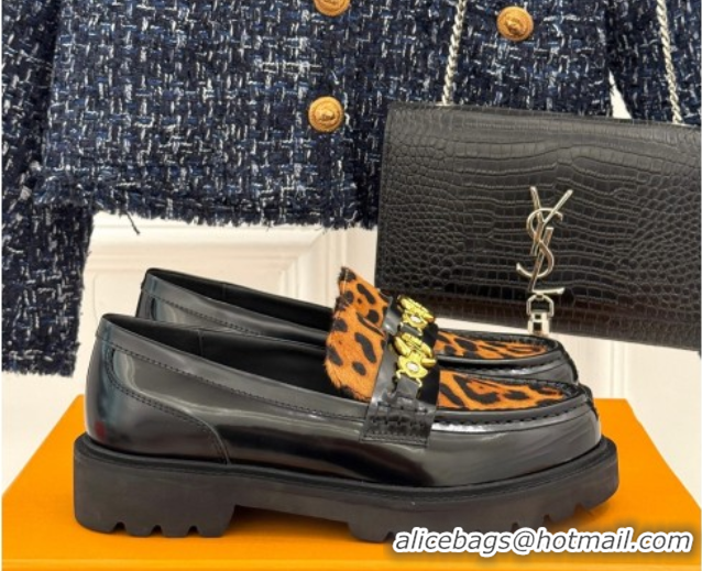 Buy Luxury Louis Vuitton District Platform Loafers in Leopard print/Black Leather 0222024