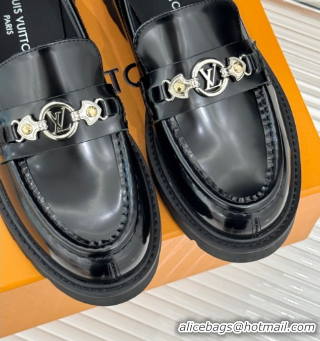 Most Popular Louis Vuitton District Platform Loafers in Calfskin Leather Black 0222025