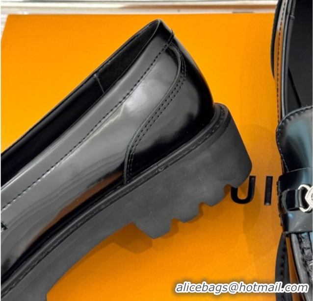 Most Popular Louis Vuitton District Platform Loafers in Calfskin Leather Black 0222025